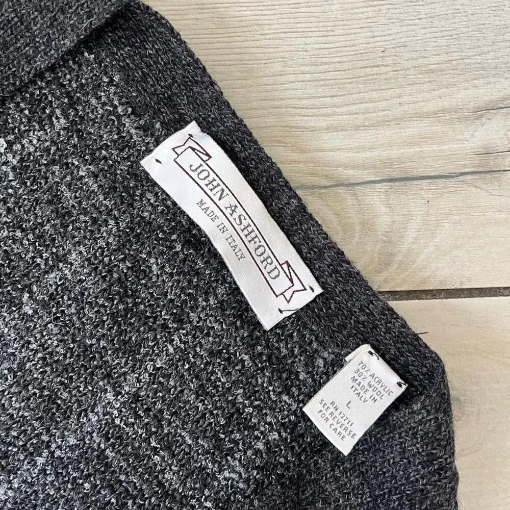 John Ashford Vintage Men's Grey and Black Pinstriped Cardigan